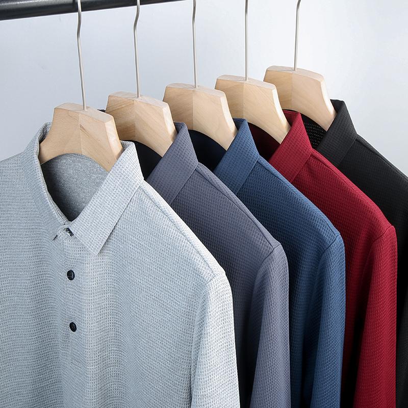 Men's Business Casual Polo Shirts Long Sleeve T-shirt Comfortable Solid Color Tops