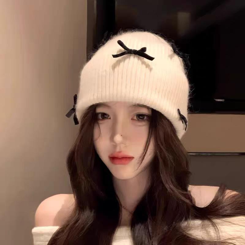 Korean Style Bow Knitted Hat Ear Protection Warm Face Small Wool Hat