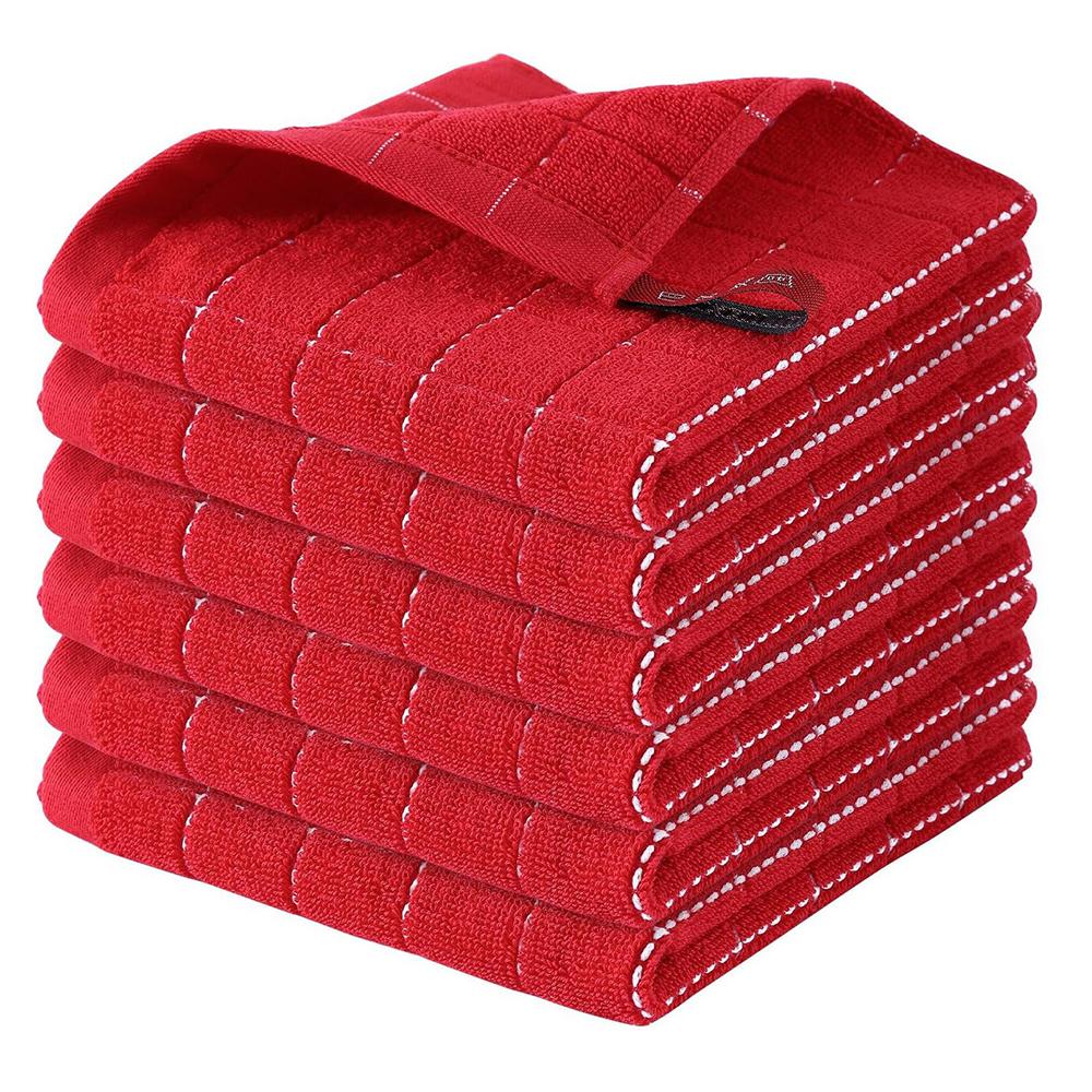 

Terry Kitchen Towels Checkered Designed, Soft and Super Absorbent Dish Towels красный