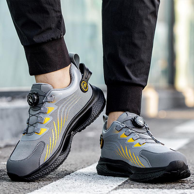 Rotating Button New Safety Shoes Men Anti-smash Anti-puncture Work Shoes Fashion Men Sport Shoes Security Protective Boots Men