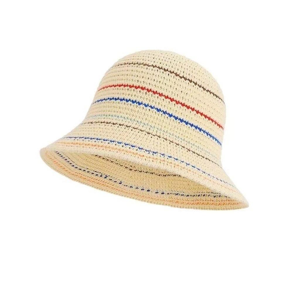 

Color-Blocked Striped Knitted Hollow Fisherman Hat Summer Sun Protection Hat Outdoor Sports бежевий