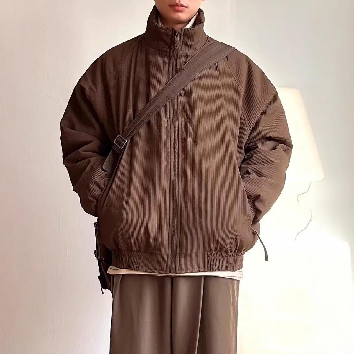 

Japanese Retro Vertical Stripe Unisex Puffer Jacket - Warm Cotton Outerwear XXL коричневий