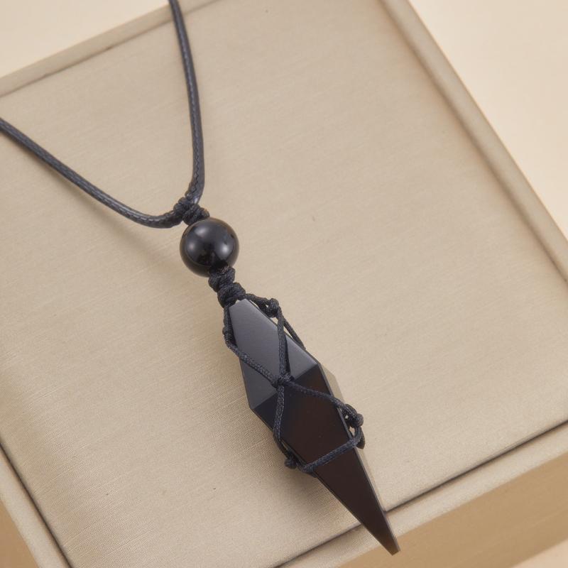 Neue Gothic Schwarze Eckige Anhänger Geflochtene Seil Halskette, Personalisierter Kreativer Feiertags Schmuck für Frauen