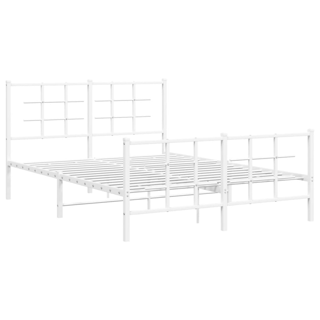Vidaxl Metal Bed Frame with Headboard and Footboard, White, 140X190 Cm