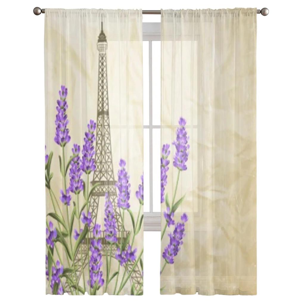 Eiffel Tower With Lavender Sheer Curtains For Living Room Kids Bedroom Tulle Curtains Kitchen Window Treatment Drapes