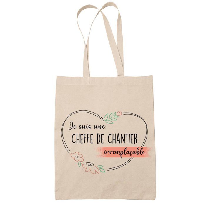 Tote bag - PLANETEE - Cheffe de chantier femme Irremplaçable - Coton - Beige - Imprimé en France