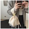New Pleated Vintage Faux Leather Bucket Bag for Women Small Single Shoulder Wristlet Clutch