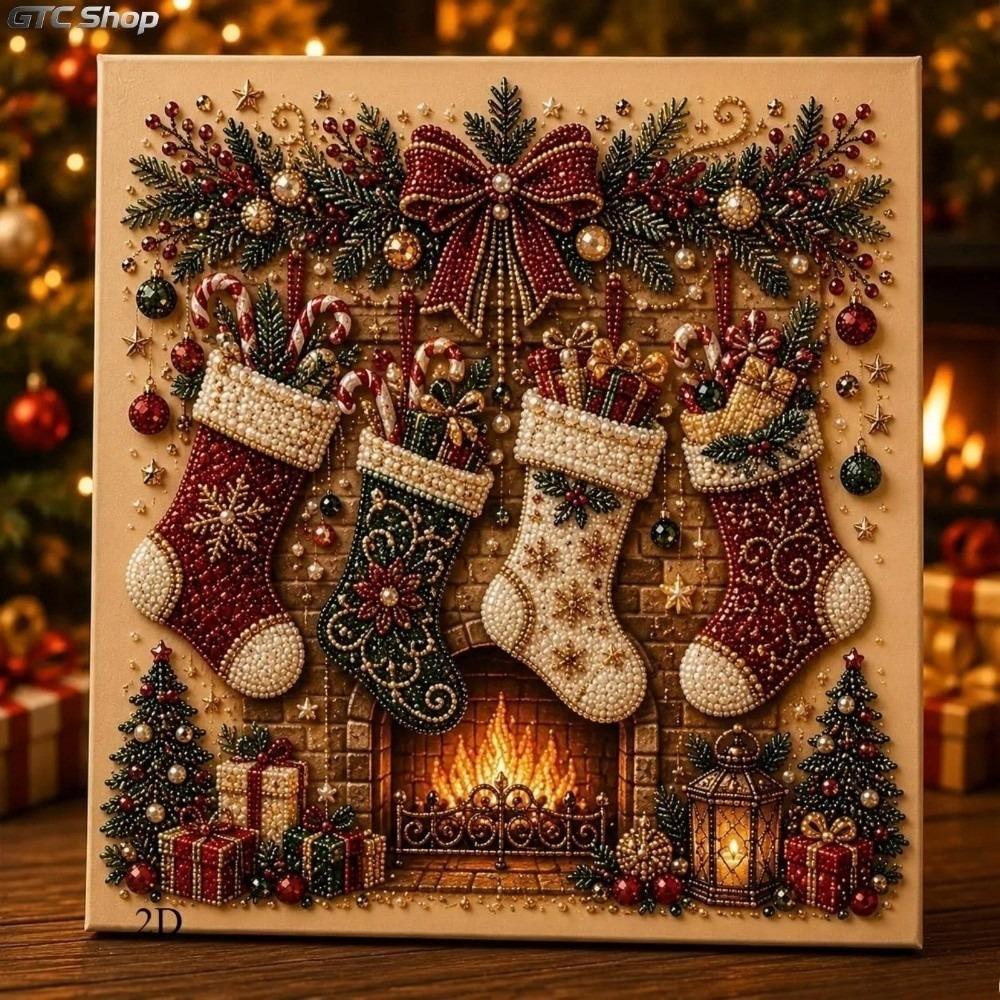 With Frame DIY Pearl Bead Art Set Handmade Christmas Decor Santa Crystal Painting Set  Christmas