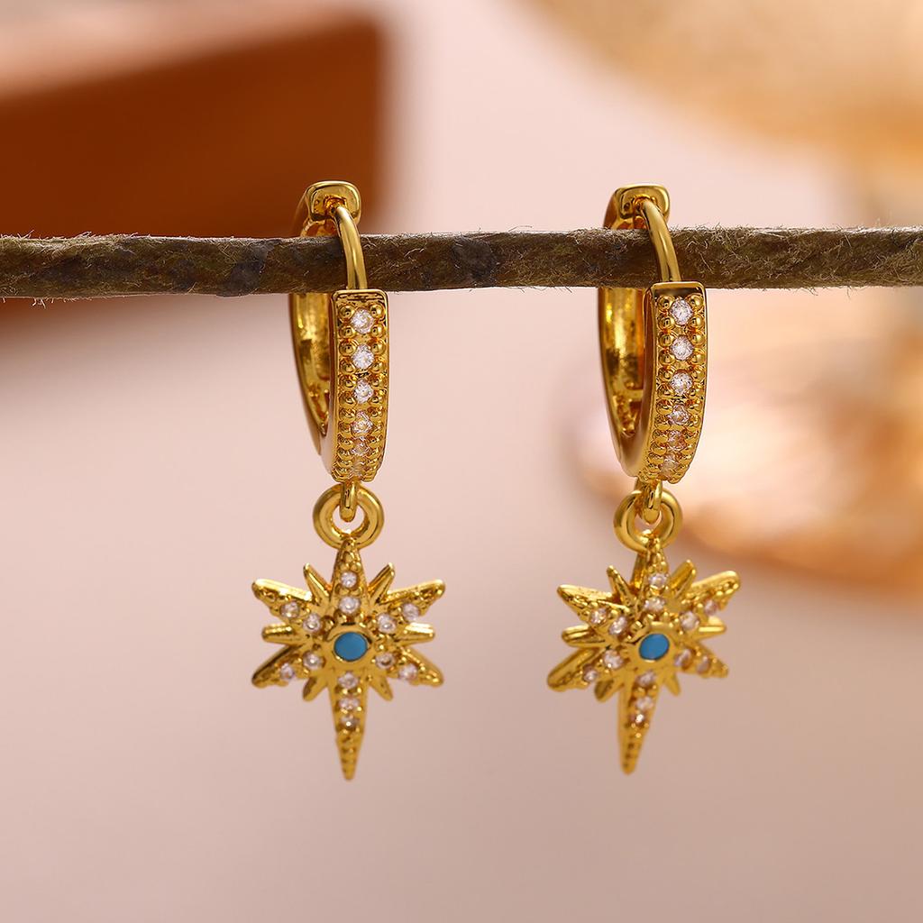 2026 Vintage Gold Color Hoop Earrings For Women Elegant CZ Heart Star Flower Pendant Hanging Ear Piercing Romantic Jewelry Gift