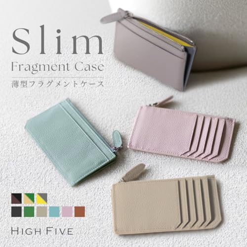 [HIGH FIVE] Fragment Case Cowhide Thin Wallet Card Case Coin Purse Gusseted Smart Wallet Women's Men's Black
