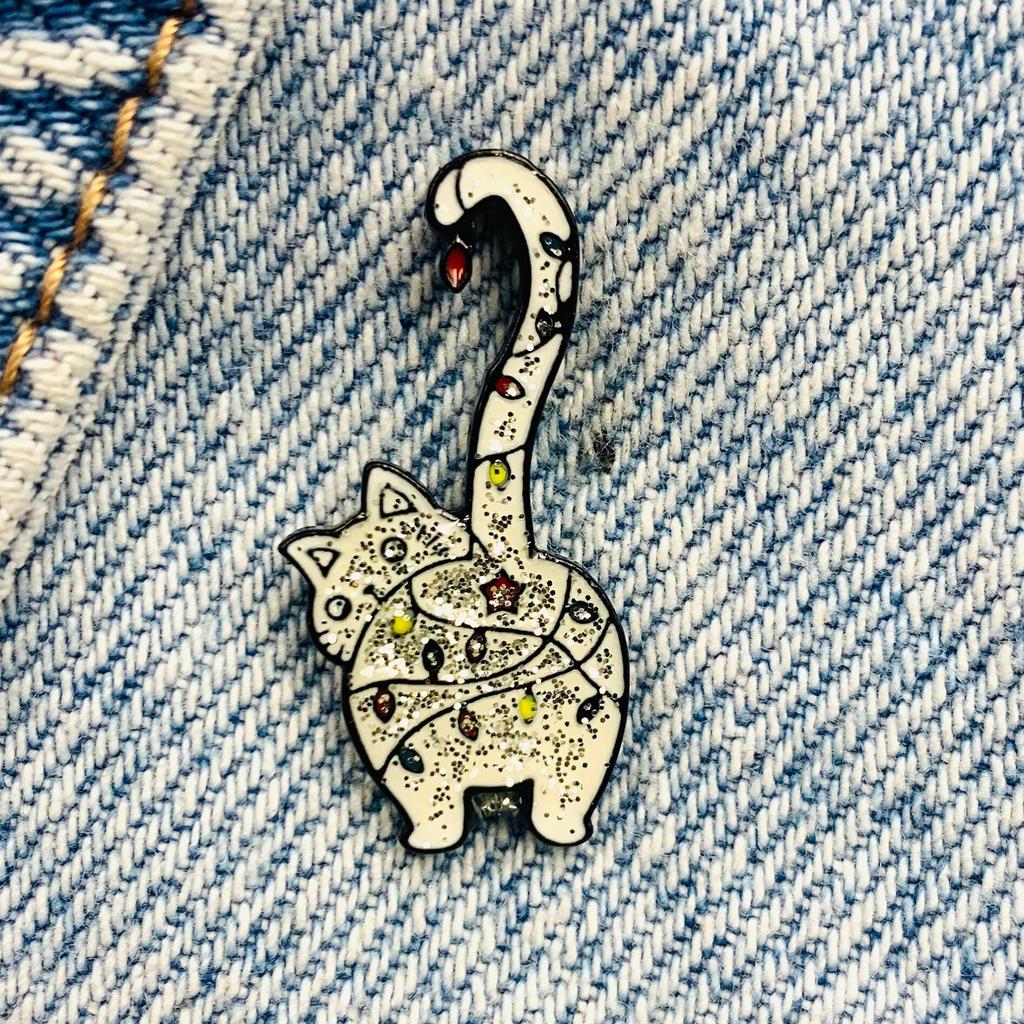 Neue Emaille Pin Katze Glitzer Metall Stecker Geschenk Geburtstag 1 Stück