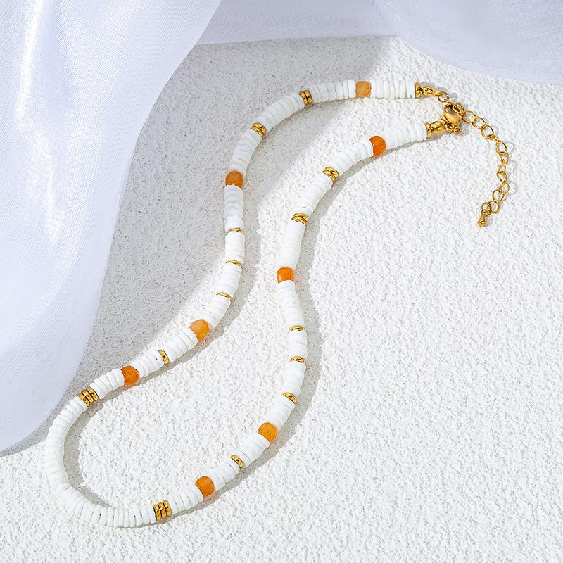 GEMCHIC Women s Retro Beaded Shell Necklace Stainless Steel Bead Choker