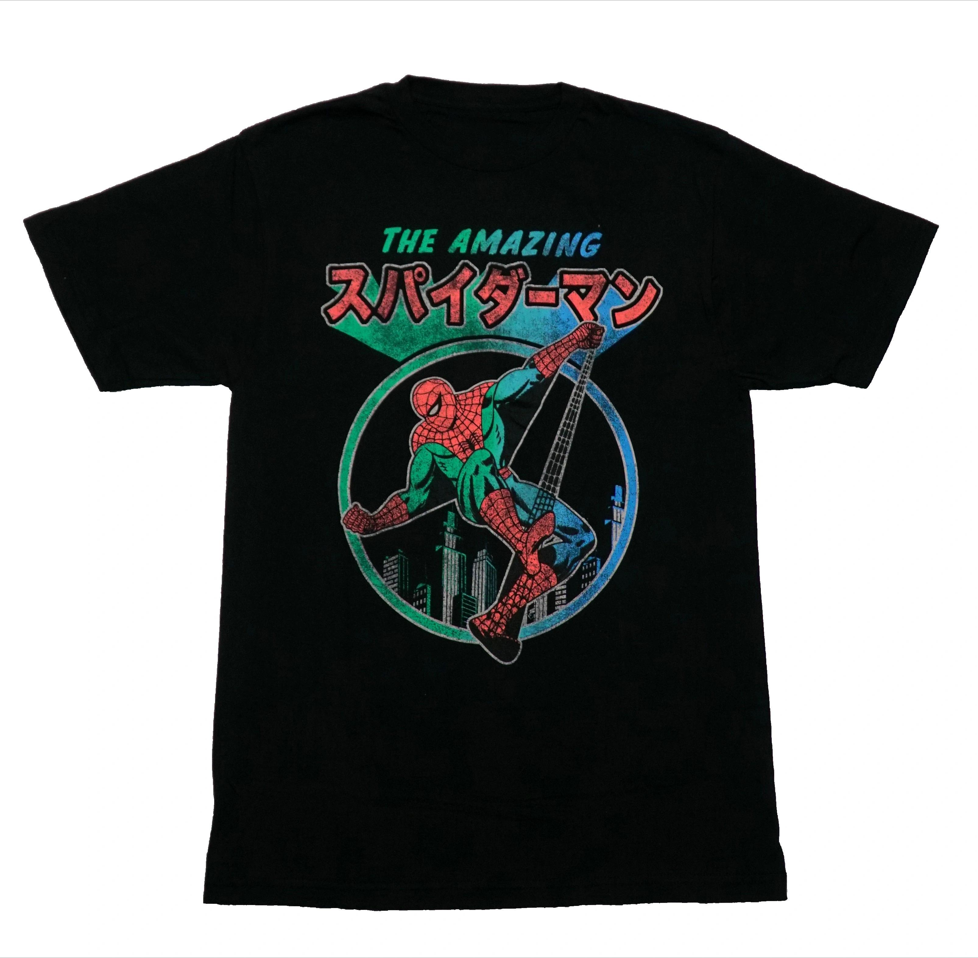 

2026 new SpiderUnisex Tshirt with Japanese lettering pattern retro street style loose fit superhero Marvel anime clothing top S
