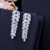 CMM Luxury Silver Color Cubic Zirconia Leaf Shape Drop Earrings Necklace Set