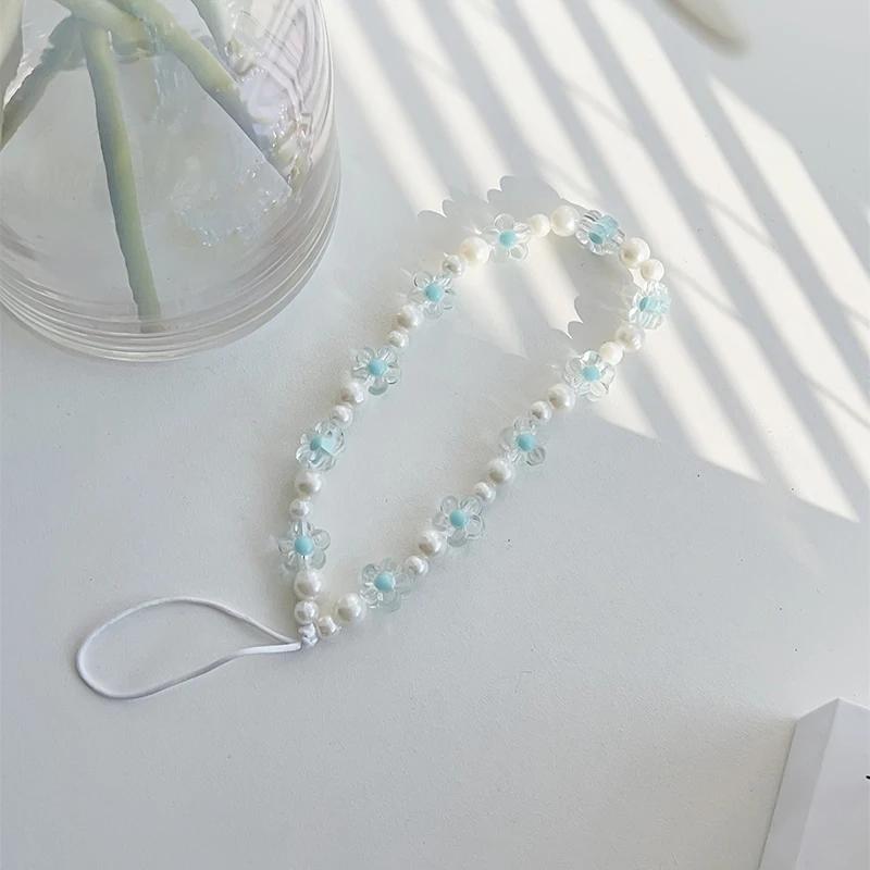 

Sweet Candy Color Mobile Phone Chain Cute Flower Beaded Cellphone Pendant Charms Women Cell Phone Case Anti-loss Lanyard Jewelry 1