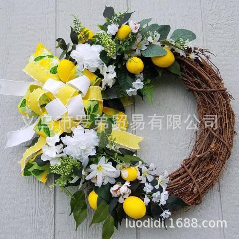 Artificial Lemon Peony Wreath Wall Hanging Decor Door Home Festival Party Decoration