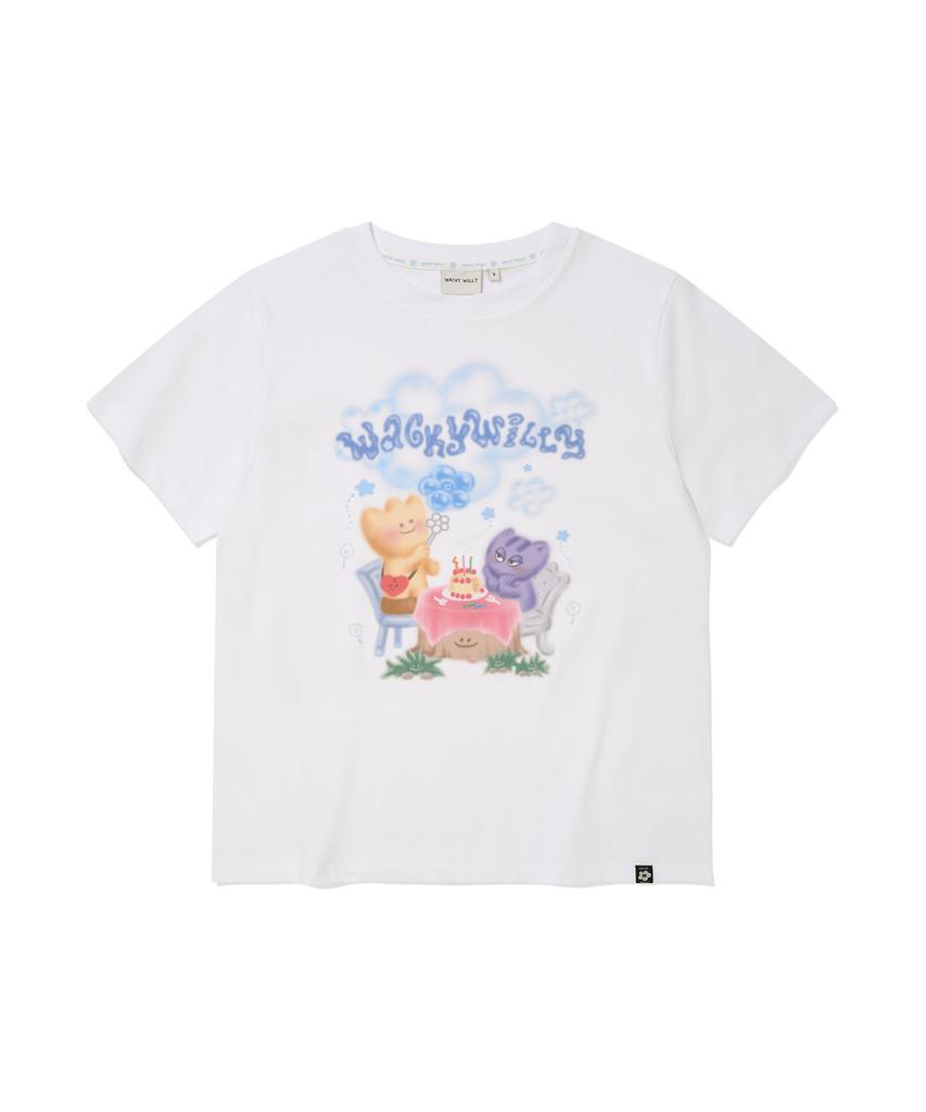 WACKY WILLY Women'S Graphic Semi-Oversized Short Sleeve T-Shirt White