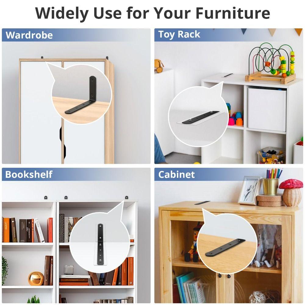 4Pcs Black Furniture Anchors 5"x3" Falling Prevention Baby Proofing Kit L-shaped Support Furniture Wall Anchor