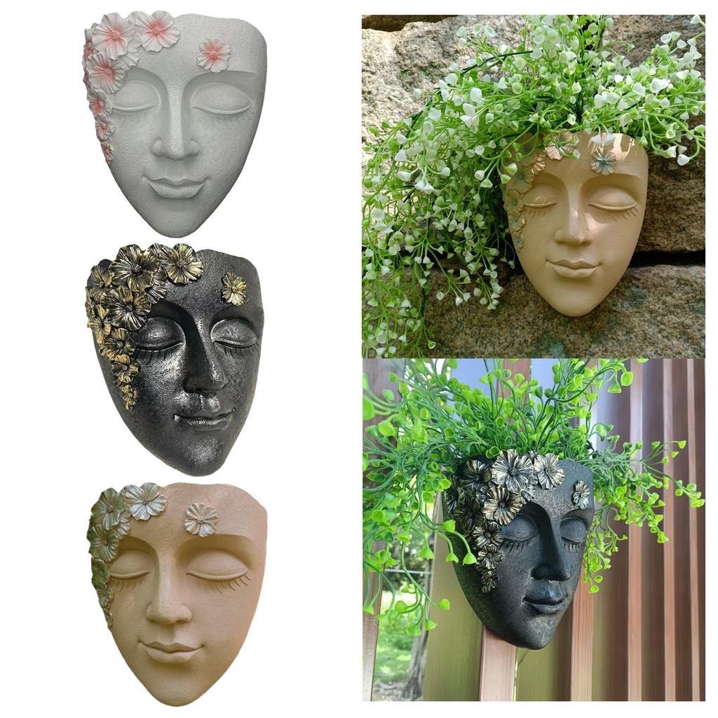 Face Sculpture Wall Planter Figure, Creative Hanging Plant Pot Flowerpot for