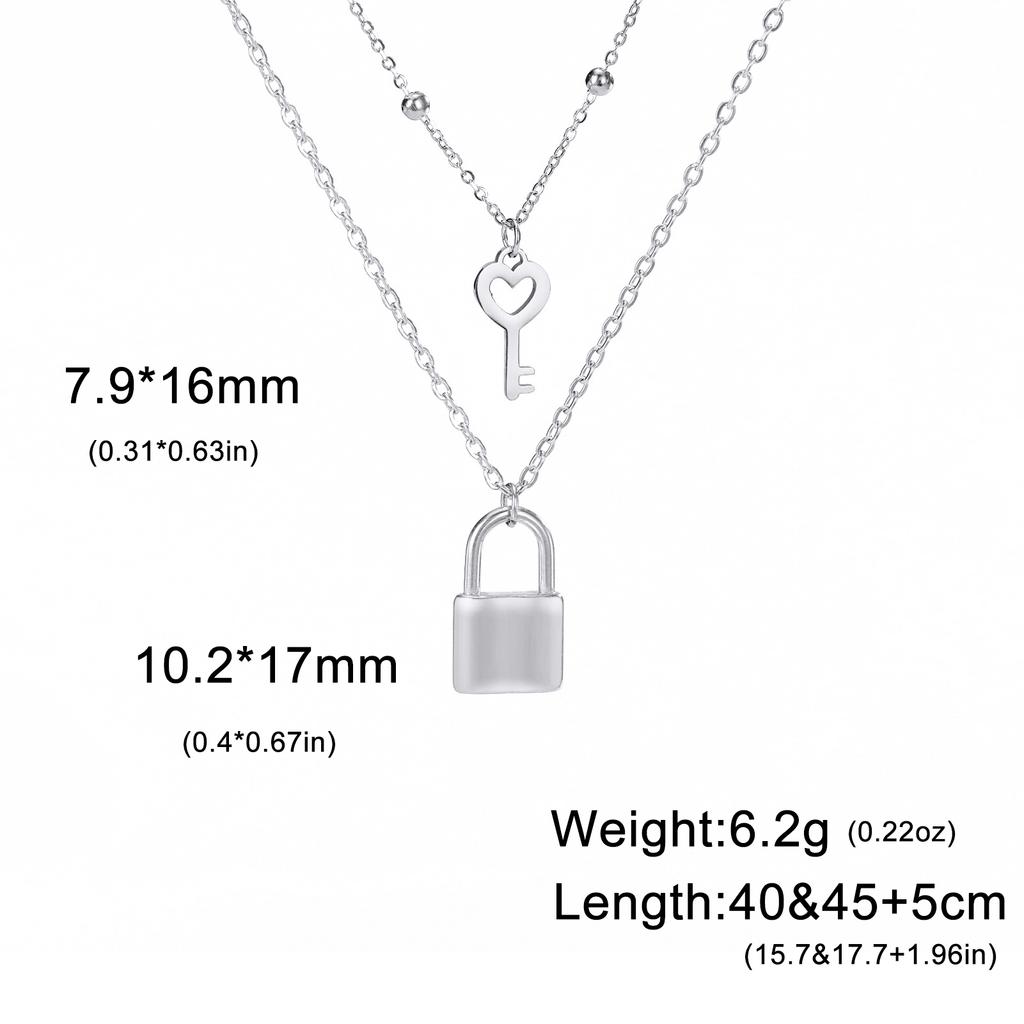 Skyrim Key Padlock Pendant Stainless Steel Necklace Gold Color Women Double Layer Chain Necklaces Trendy Jewelry Wedding Gifts