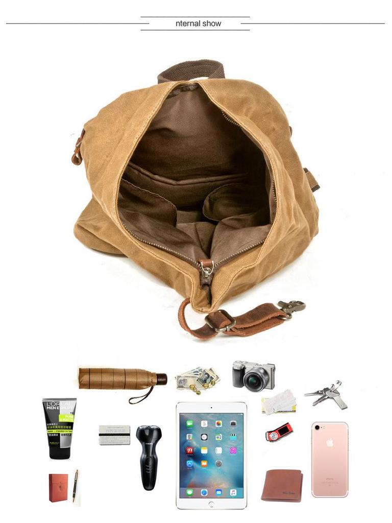 Herren Retro Militärstil Wasserdichter Canvas Rucksack, Großes Fassungsvermögen für Outdoor-Reisen und Bergsteigen