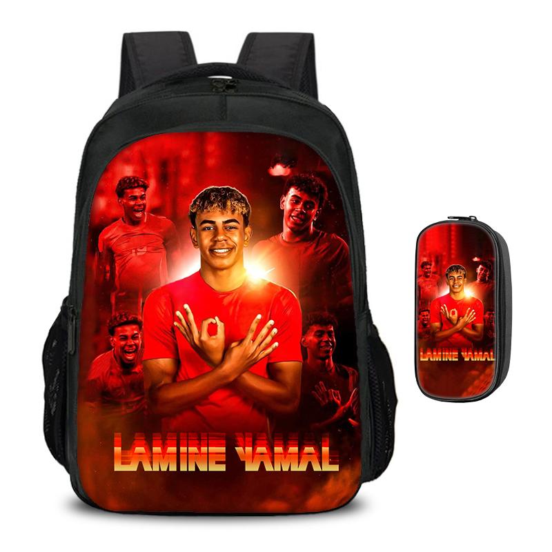 Kinderen School Rugzak 2 Stuks Set Rugzak, Etui Schooltassen L-Lamin Yamal Dubbellaagse Rugzak Voetbalster