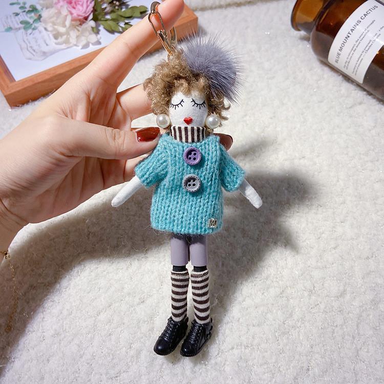 Cute Women Doll Keychain Sweater Dress Bag Pendant Gift Korean Style Durable Cotton Material