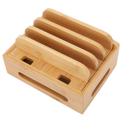 Bamboo Multidevice Stand Holder Charging Station Phone Tablet Cord Organizer