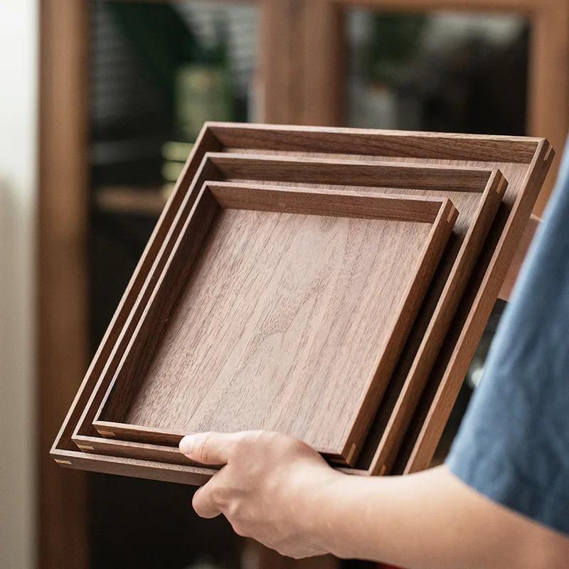 Square Tray Solid Wood Pallet Japanese Black Walnut Tableware Food Plate Rectangle Kitchen Supplies Hotel Serving Serving Tray