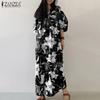 ZANZEA Women Summer V-Neck 3/4 Sleeve Loose Casual Print Dress