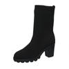 Knitting Chunky Women Mid Calf Sock Boots Designer Retro High Heels Shoes 2025 Trend Winter Classic Pumps New Botas De Mujer