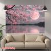 2D Night Moon Cherry Blossom Backdrop, Nature Landscape Photography Background