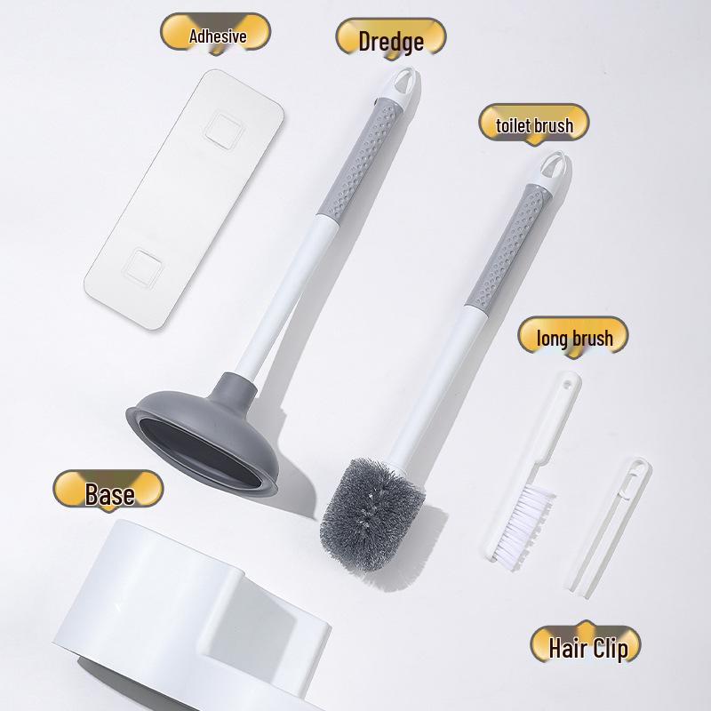 Wall-Mounted Bathroom Cleaning Set: Plastic Toilet Brush & Plunger Combo