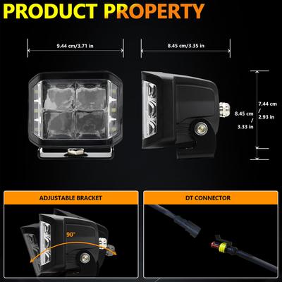 LED Work Light 3-sided Light 6000K 100W Driving Lights IP67 Waterproof Spot Lights for Truck,