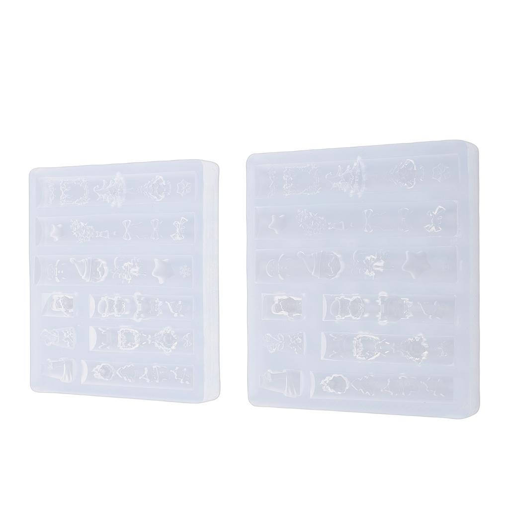 2 Pcs Xmas 3D Nail Mold Reusable Cute Silicone Nail Mold Xmas Tree Snowflake Carving Template