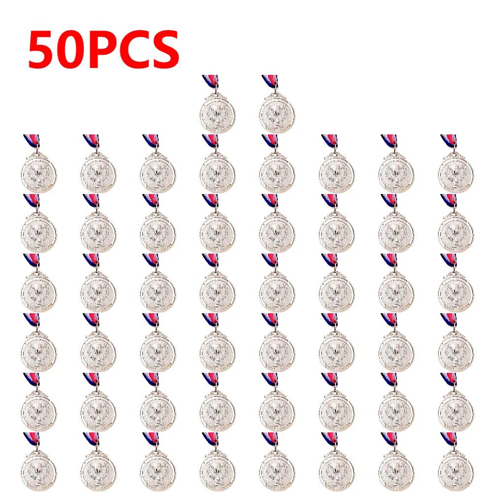 

50PCS Gold Silver Bronze Award Medal Round with Neck Ribbon 2 Inches Medals Winner Reward Football Competition Prizes