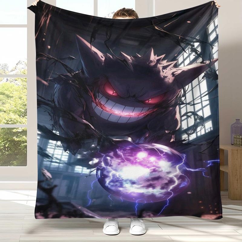 Gengar Pokemon Cartoon Ectoplasma Flannel Blanket,Ultra Soft Warm Plush Throw for Home Bedroom Bed Sofa Cover Picnic Gift