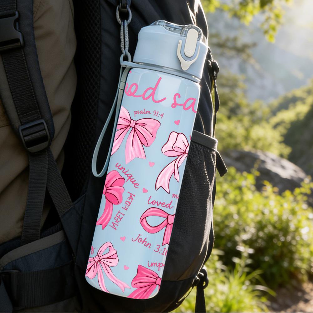 1PC Multiple Pink Bow Pattern Graphic,750ml Color Plastic Sports Water Bottle,Leakproof Flip Straw Lid,Suitable for Sports Office Home Use