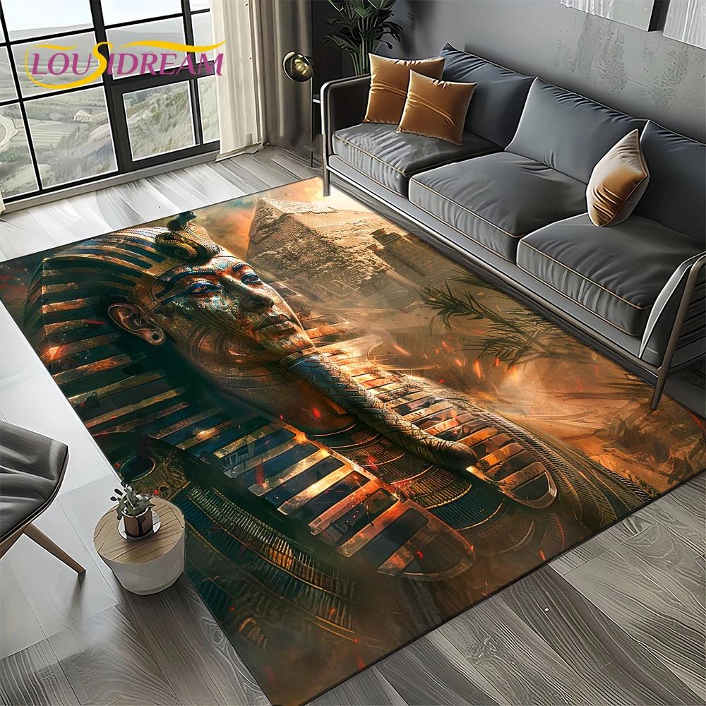3D Retro Ancient Egypt Death Anubis Pharaoh Horus Mythology Carpet Rug for Living Room Bedroom Home Sofa,Kids Non-slip Floor Mat