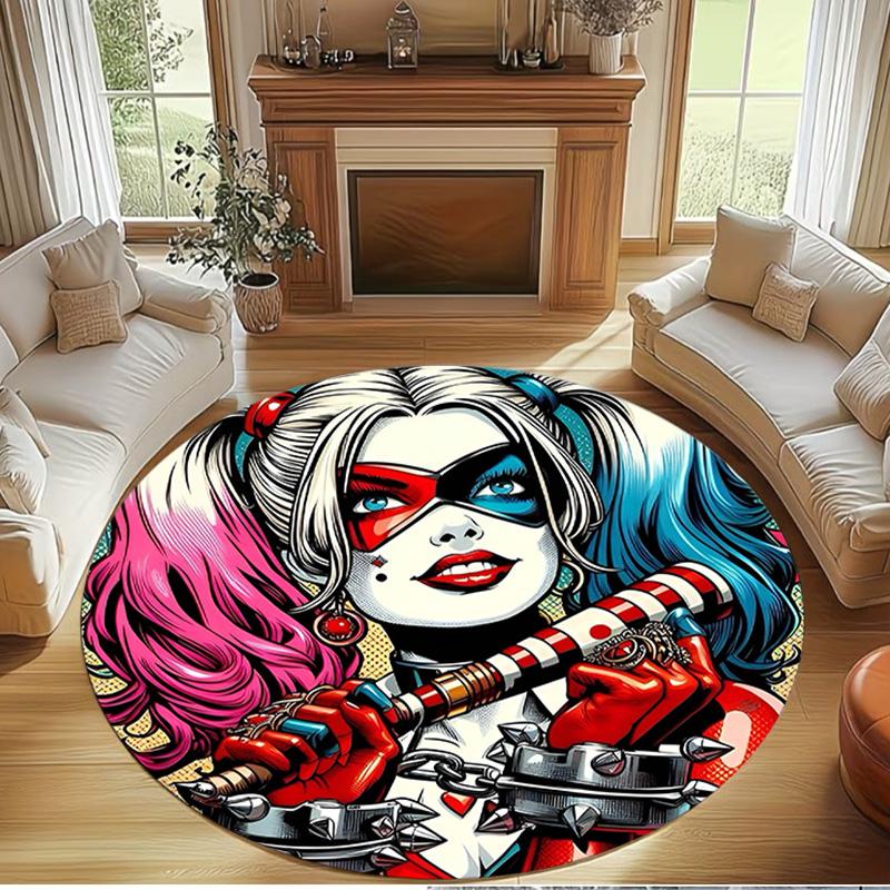 Harley Quinn Joker Print Round Rug, Washable Floor Carpet, For Entryway Dorm Laundry Room Office Study, Home Decor Birthday Christmas Gift