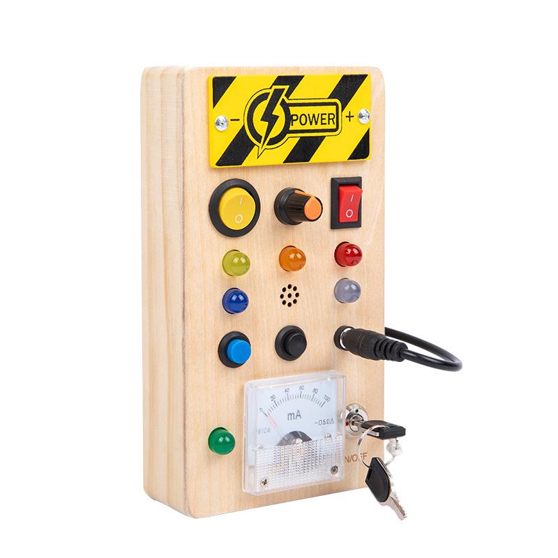 Interactive LED Wooden Busy Board: Children's Early Education Toy with Switches & Sockets