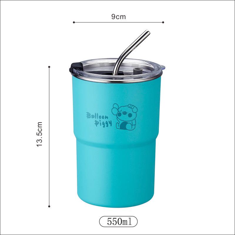 304 Food Grade Insulated Stainless Steel Coffee Mug with Straw - Double Wall, Portable Cold Storage for Tea & Office Use