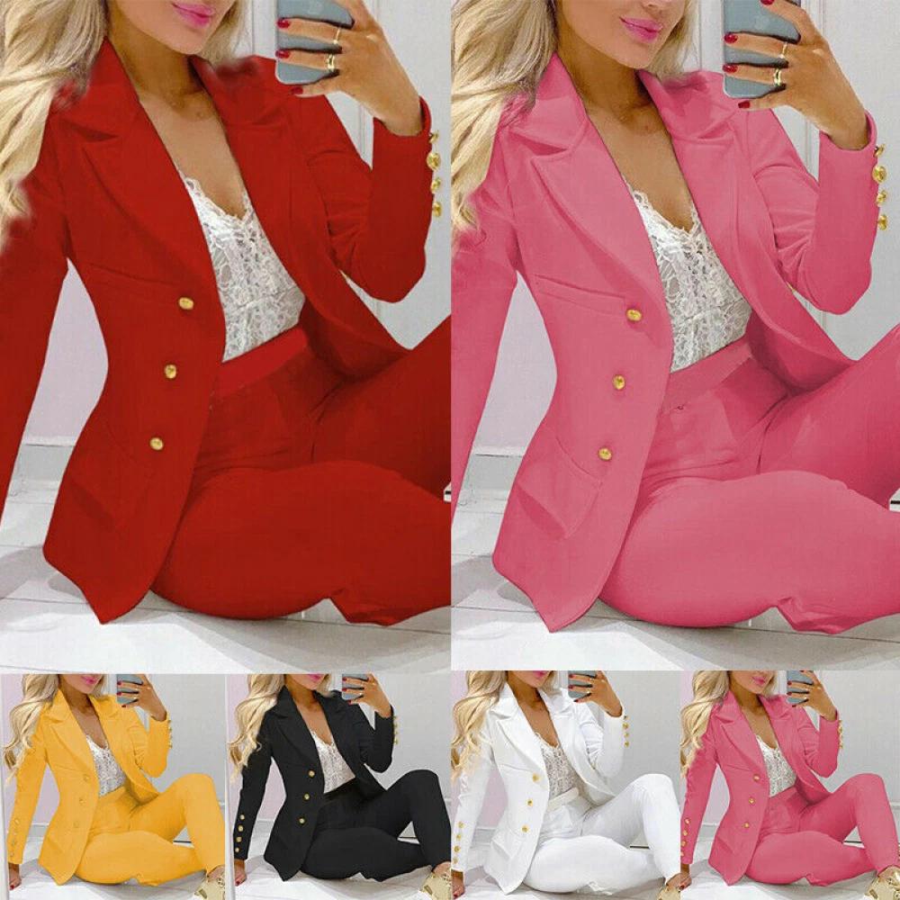 

Womens Blazer Lapel Coat Jacket Pants Set Office Formal Outfits Suit Slim Fit UK S білий