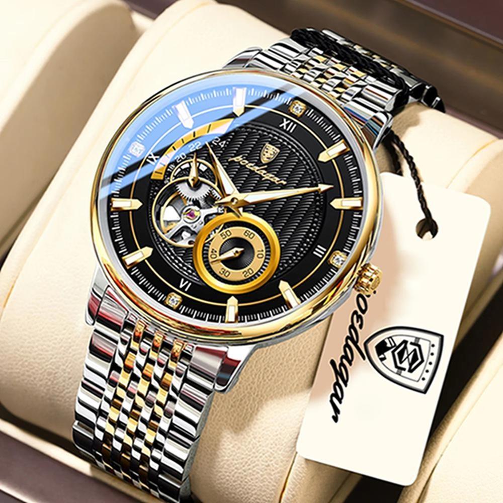 POEDAGAR Moda İş Erkek Saati Su Geçirmez Aydınlık Oyuklu Tourbillon Erkek Saat Otomatik Mekanik Saatler