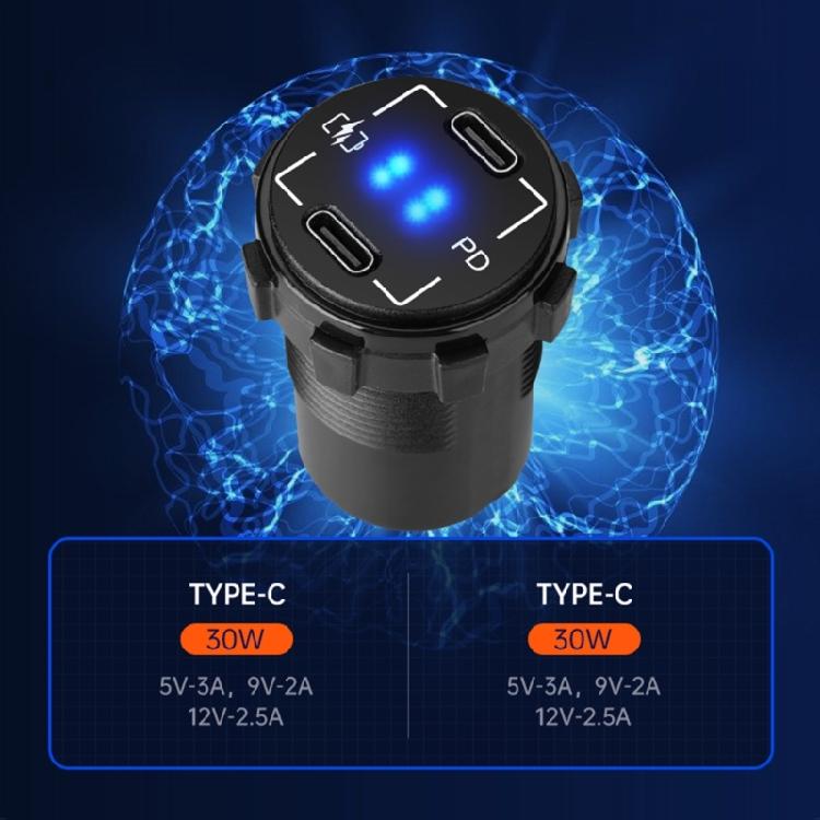 Waterproof Double USB C 30W Vehicle Charger Touch Activated Switches LED Indicator 12V 24V Compatibility