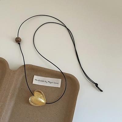 Niche Simple Glaçure Amour Long Collier Corde Cuir Personnalité Femme Élégant Mode Polyvalent Chaîne de Cou Chaîne Pull