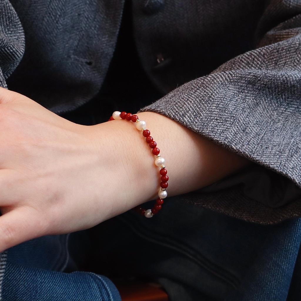 Natural Nanhong Agate Bracelet Freshwater Pearl White Crystal Fashion Women Daily Jewelry Lucky Gift