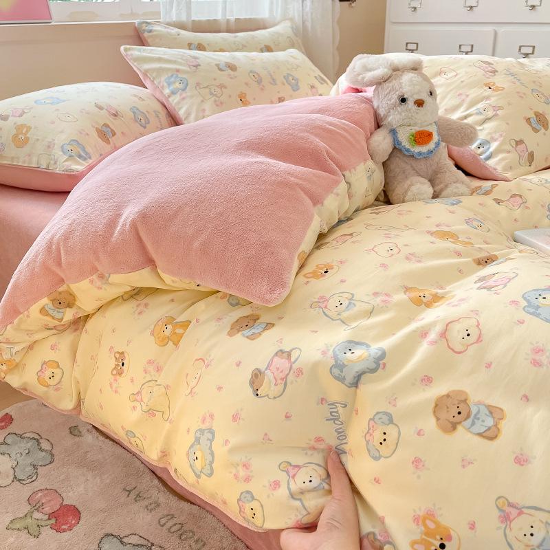 

Winter Thickened All-Cotton & Milk Velvet Flannel Four-Piece Bedding Set with Duvet Cover and Bed Sheet 1.2m Flat Sheet 3-piece