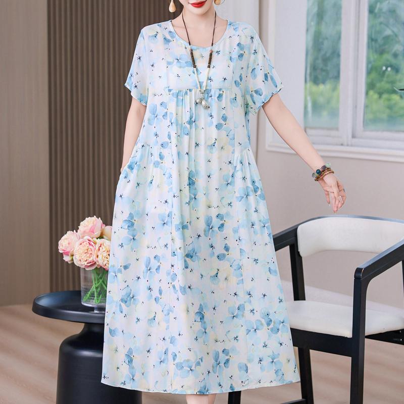 Elegant Long Dress for Women Vintage Clothes Plus Size Casual Short Sleeve Summer Loose Dress
