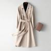 Women's Long Woolen Coat with Knee-length Lace-up, Slimming Woolen Coat for Women, Thickened